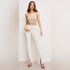 Good American Good Boy Straight Petite Jeans | Split Hem | 6/30 | Pearl | NWT